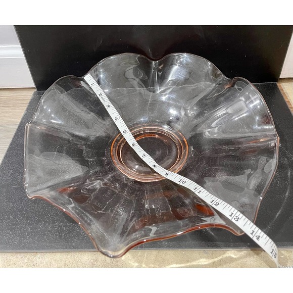 Vintage Pink Depression Glass Ruffled Bowl 14” Serving Bowl - Picture 4 of 6